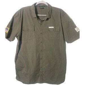 Grunt Style Olive Green Tactical Button Up Shirt USA Flag XL. HL469